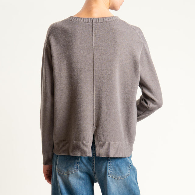 Zeroassoluto-Maglia girocollo spacco dietro - taupe