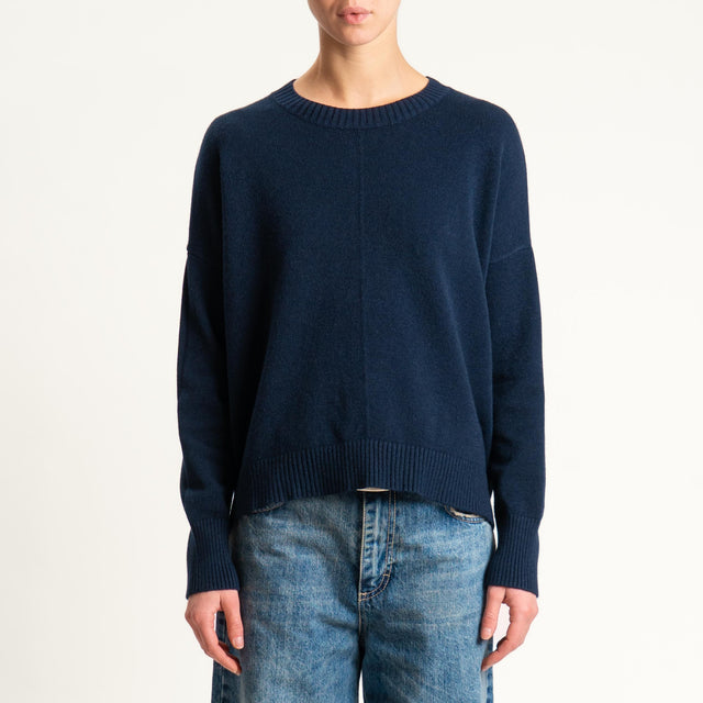 Zeroassoluto-Maglia scatola girocollo riga centrale - blu