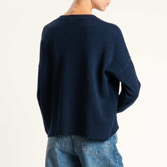 Zeroassoluto-Maglia scatola girocollo riga centrale - blu