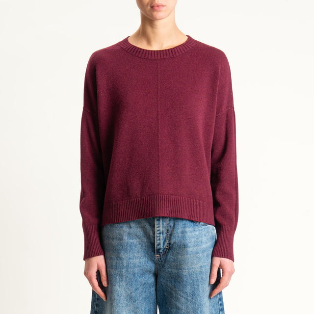 Zeroassoluto-Maglia scatola girocollo riga centrale - Bordeaux