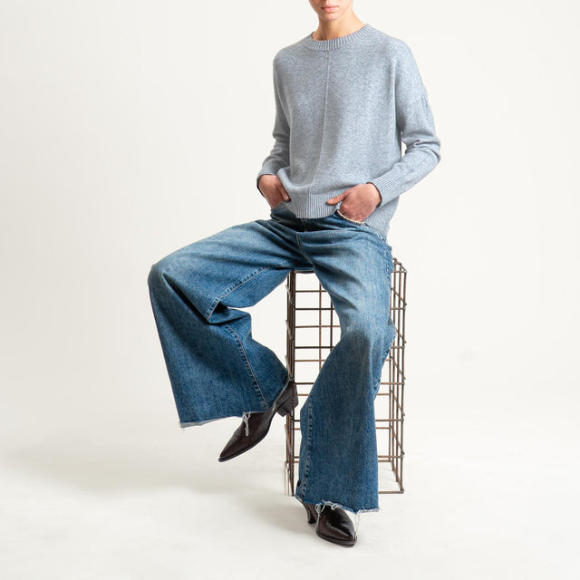 Zeroassoluto-Maglia scatola girocollo riga central - perla