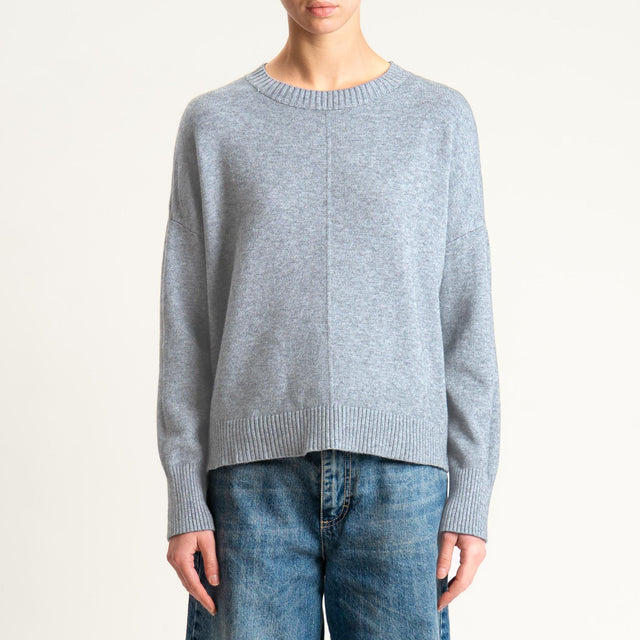 Zeroassoluto-Maglia scatola girocollo riga central - perla