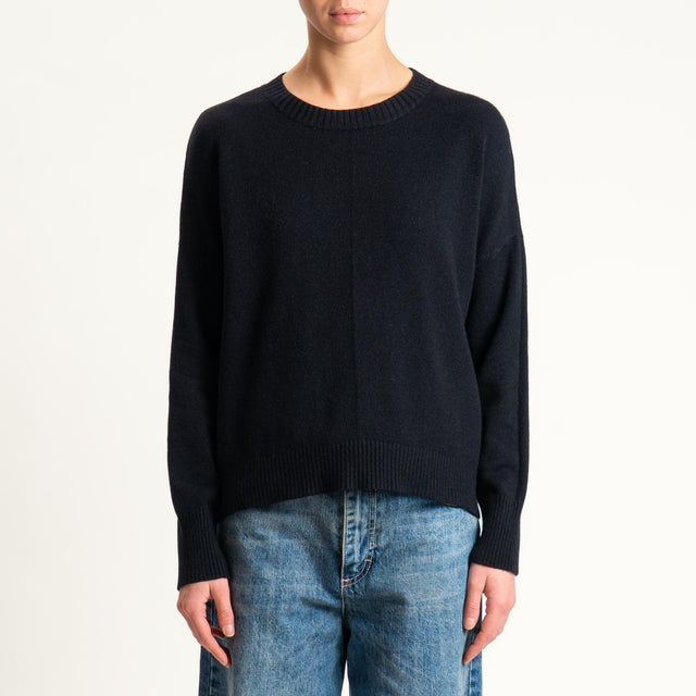 Zeroassoluto-Maglia scatola girocollo riga centrale - nero