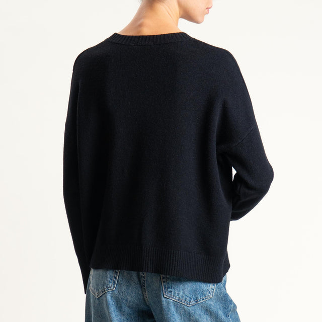 Zeroassoluto-Maglia scatola girocollo riga centrale - nero