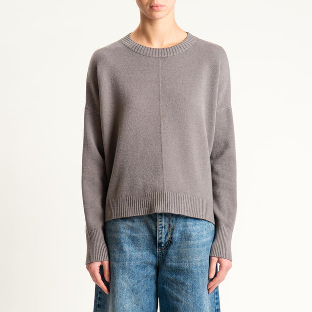 Zeroassoluto-Maglia scatola girocollo riga centrale - taupe