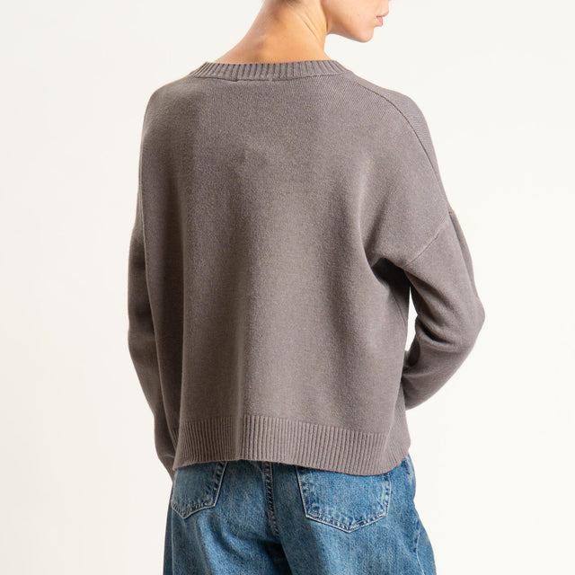 Zeroassoluto-Maglia scatola girocollo riga centrale - taupe