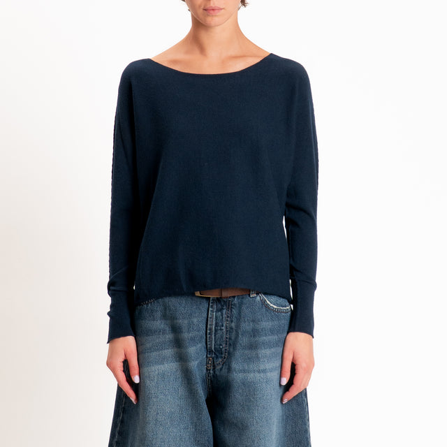 Zeroassoluto-Maglia girocollo spacchi laterali - blu