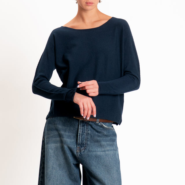 Zeroassoluto-Maglia girocollo spacchi laterali - blu