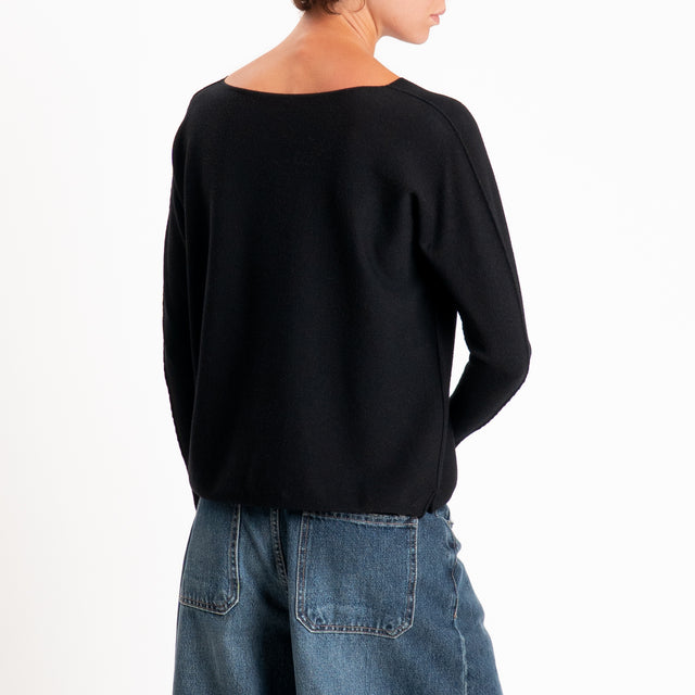 Zeroassoluto-Maglia girocollo spacchi laterali - Nero