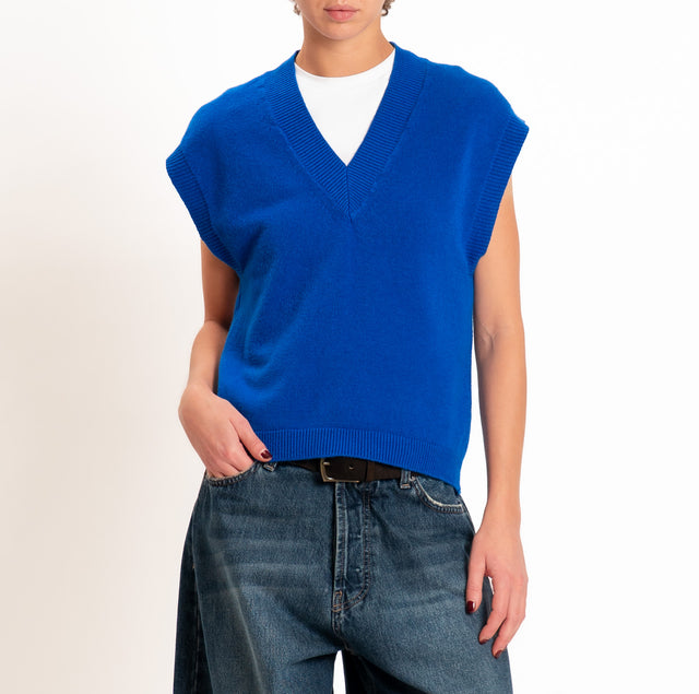Zeroassoluto-Gilet in maglia scollo v - bluette