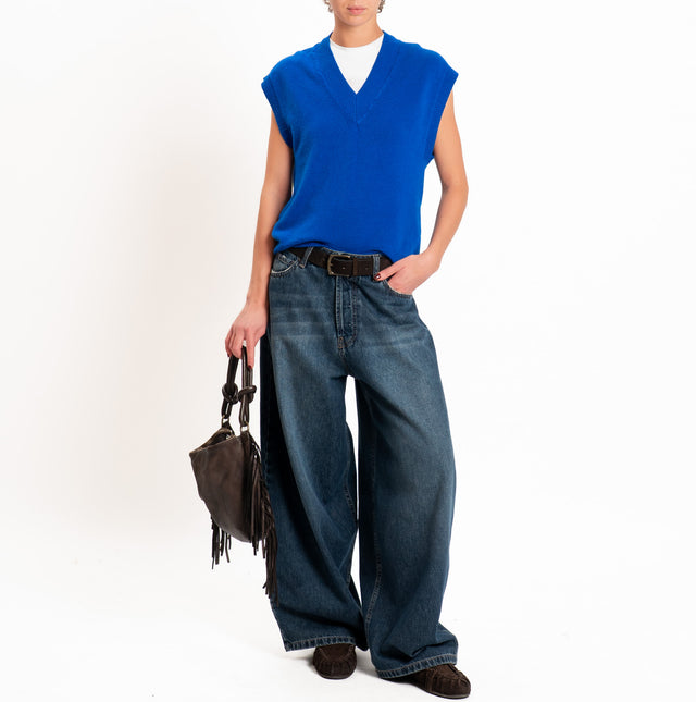 Zeroassoluto-Gilet in maglia scollo v - bluette
