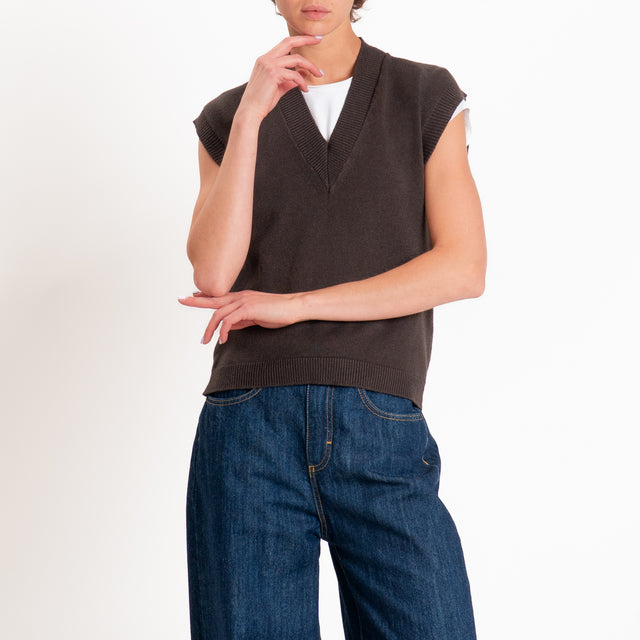 Zeroassoluto-Gilet in maglia scollo v - choco