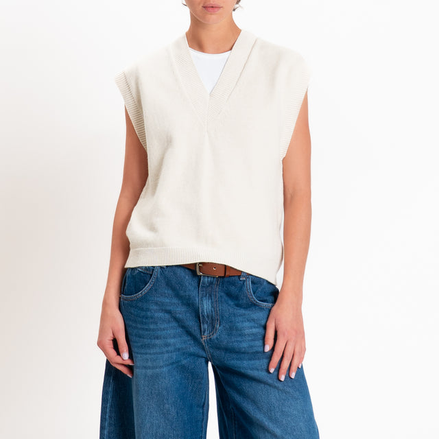 Zeroassoluto-Gilet in maglia scollo v - gesso