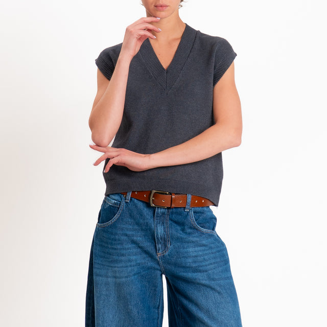 Zeroassoluto-Gilet in maglia scollo v - piombo