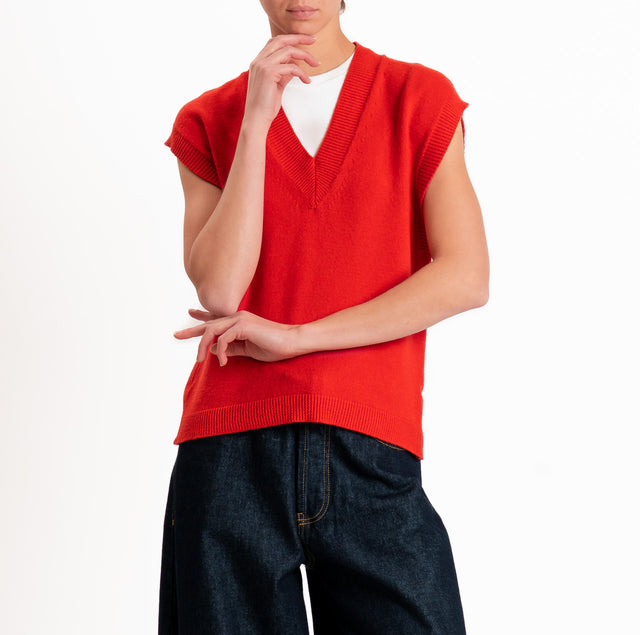 Zeroassoluto-Gilet in maglia scollo v - rosso