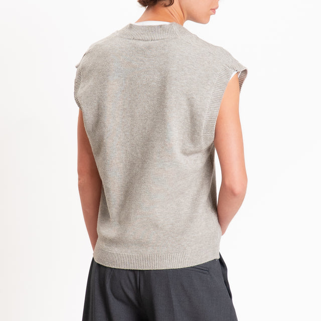 Zeroassoluto-Gilet in maglia scollo v - stone