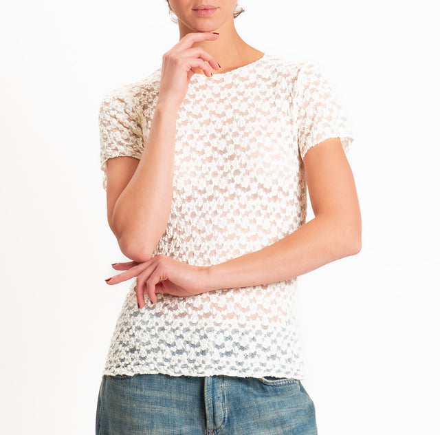 Zeroassoluto-T-shirt in pizzo elasticizzato slim fit - burro