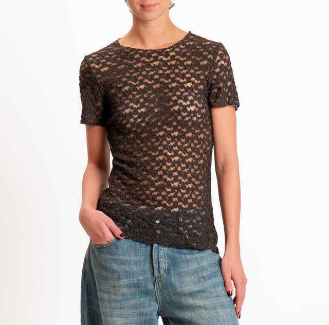 Zeroassoluto-T-shirt in pizzo elasticizzato slim fit - moro