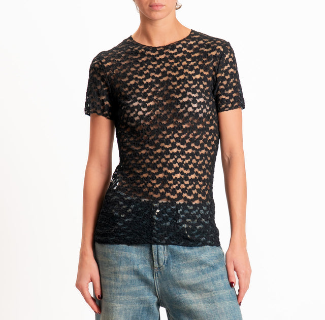 Zeroassoluto-T-shirt in pizzo elasticizzato slim fit - nero