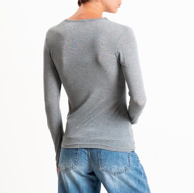 Zeroassoluto-T-shirt sottile girocollo MISTO CASHMERE - grigio melange