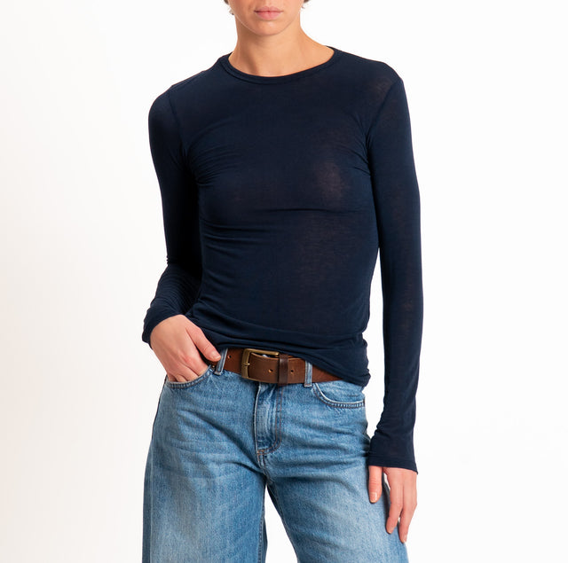 Zeroassoluto-T-shirt sottile girocollo MISTO CASHMERE - blu