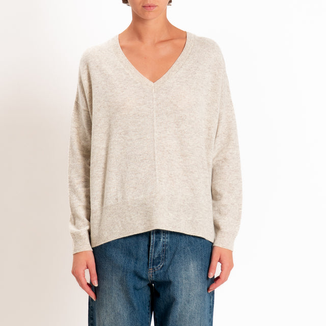 Zeroassoluto-Maglia 100% LANA MERINO scollo v - beige