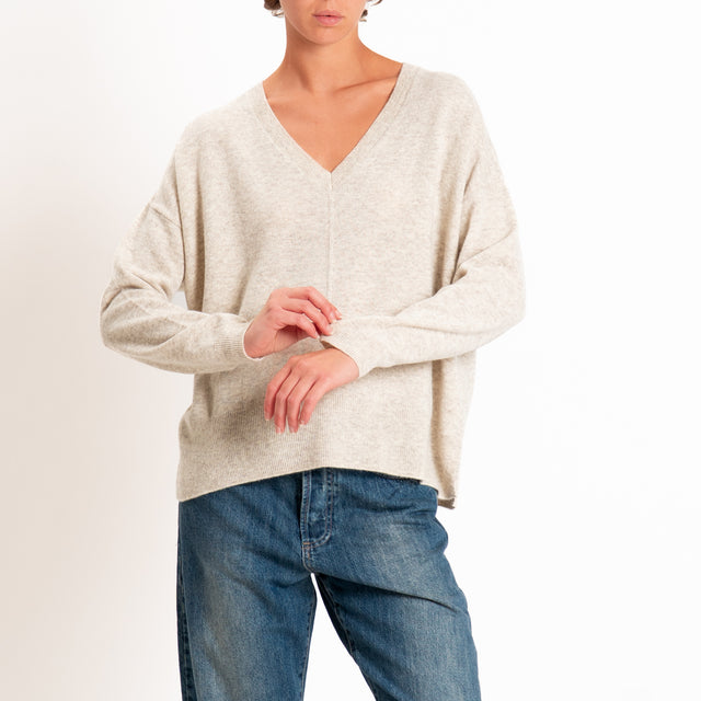 Zeroassoluto-Maglia 100% LANA MERINO scollo v - beige