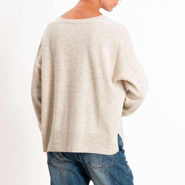 Zeroassoluto-Maglia 100% LANA MERINO scollo v - beige