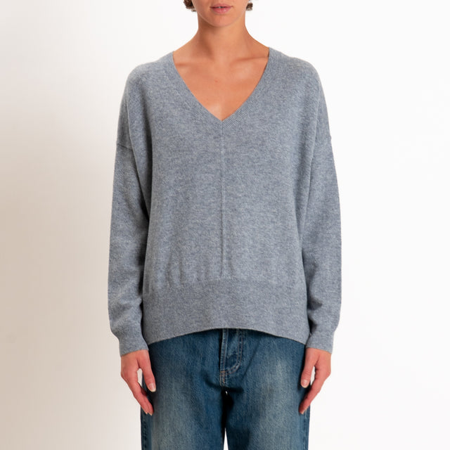 Zeroassoluto-Maglia 100% LANA MERINO scollo v - grigio melange