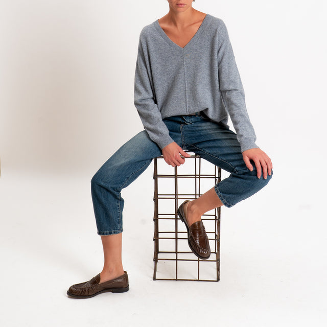 Zeroassoluto-Maglia 100% LANA MERINO scollo v - grigio melange