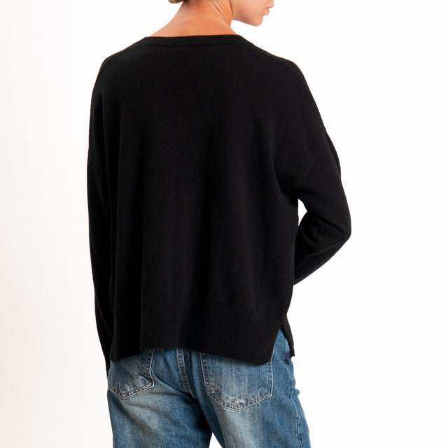 Zeroassoluto-Maglia 100% LANA MERINO scollo v - nero