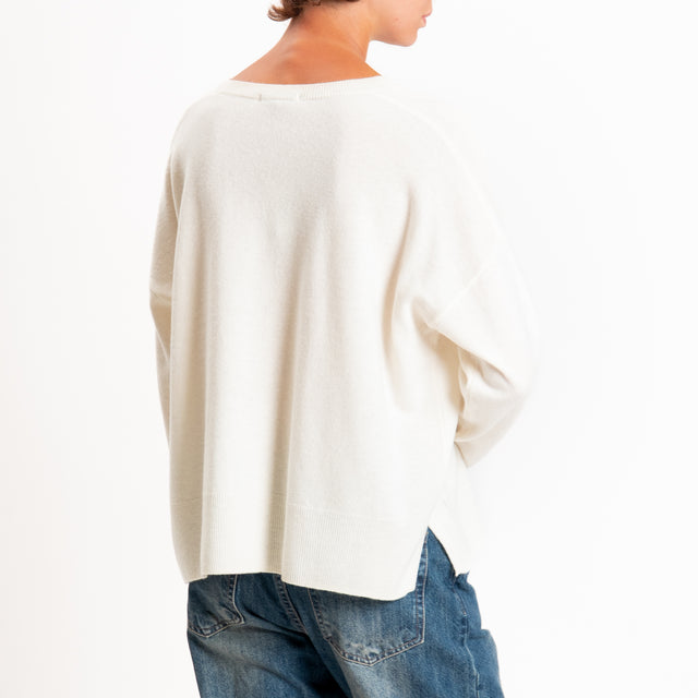 Zeroassoluto-Maglia 100% LANA MERINO scollo v - panna