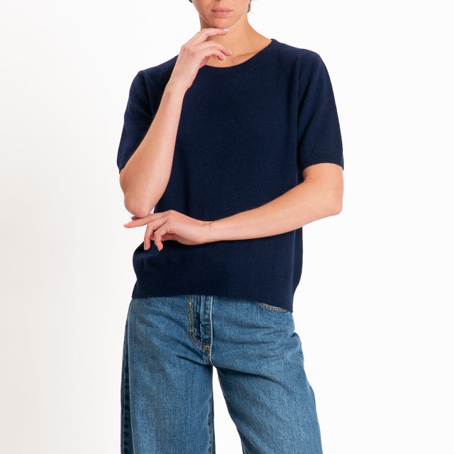 Zeroassoluto-Maglia 100% LANA MERINO mezza manica - Blu