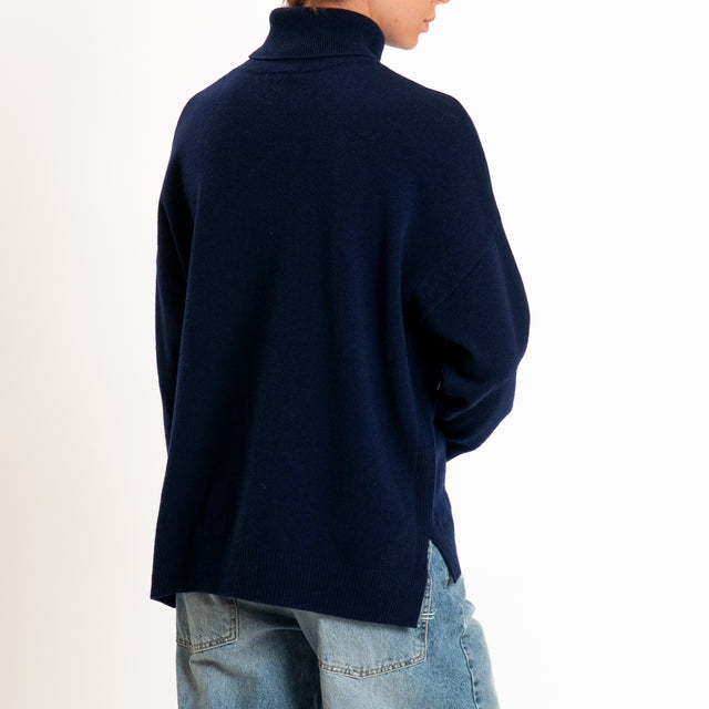 Zeroassoluto-Maglia collo alto 100% LANA MERINO - blu