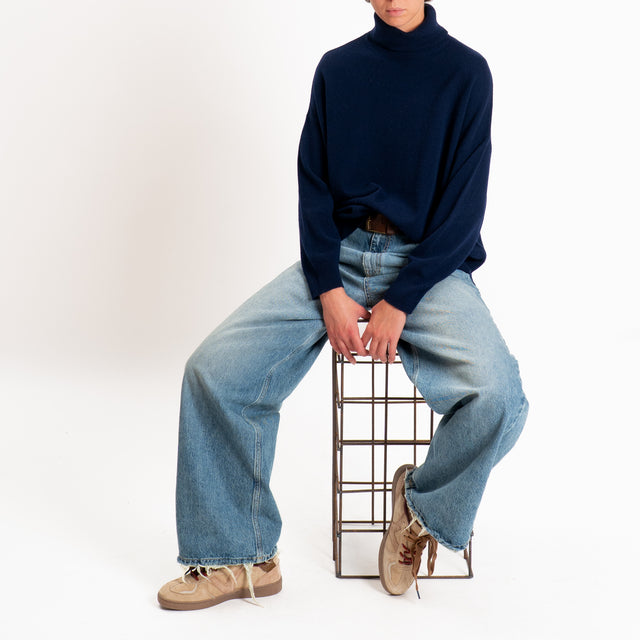 Zeroassoluto-Maglia collo alto 100% LANA MERINO - blu
