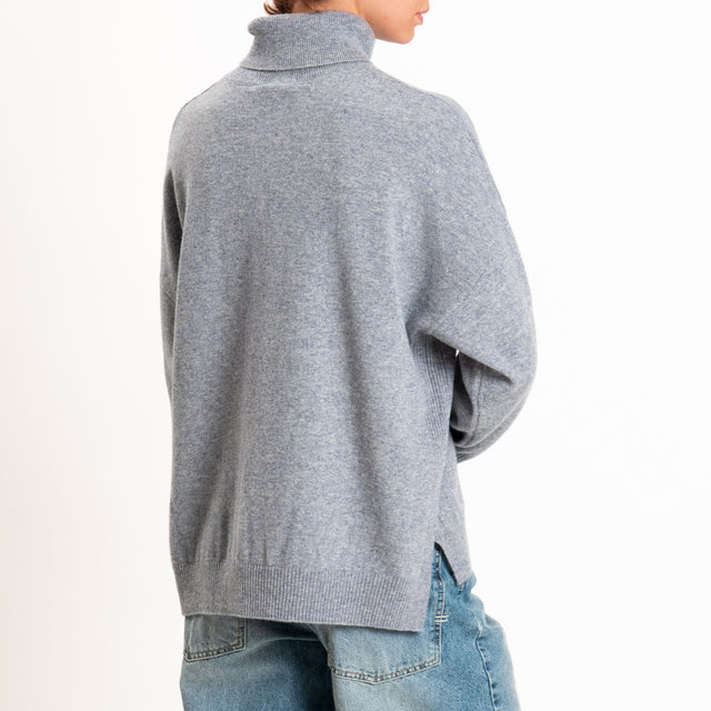 Zeroassoluto-Maglia collo alto 100% LANA MERINO - grigio melange