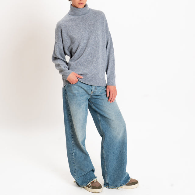 Zeroassoluto-Maglia collo alto 100% LANA MERINO - grigio melange
