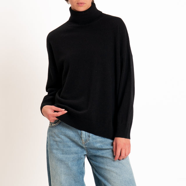 Zeroassoluto-Maglia collo alto 100% LANA MERINO - nero
