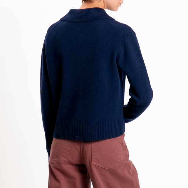 Zeroassoluto-Cardigan polo 100% LANA MERINO SOFT - blu