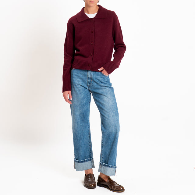 Zeroassoluto-Cardigan polo 100% LANA MERINO SOFT - Bordeaux