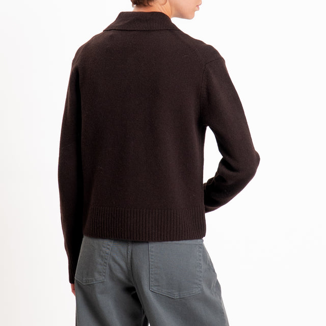 Zeroassoluto-Cardigan polo 100% LANA MERINO SOFT - choco