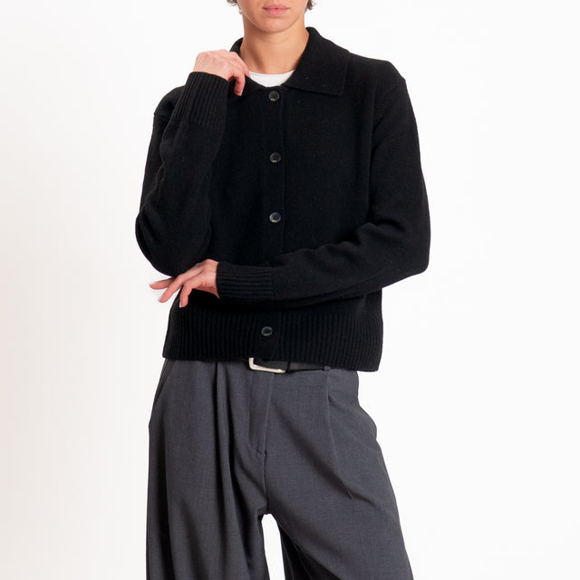 Zeroassoluto-Cardigan polo 100% LANA MERINO SOFT - nero