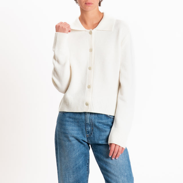 Zeroassoluto-Cardigan polo 100% LANA MERINO SOFT - panna