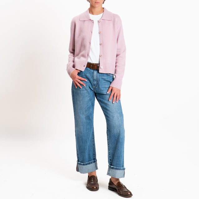Zeroassoluto-Cardigan polo 100% LANA MERINO SOFT - rosa