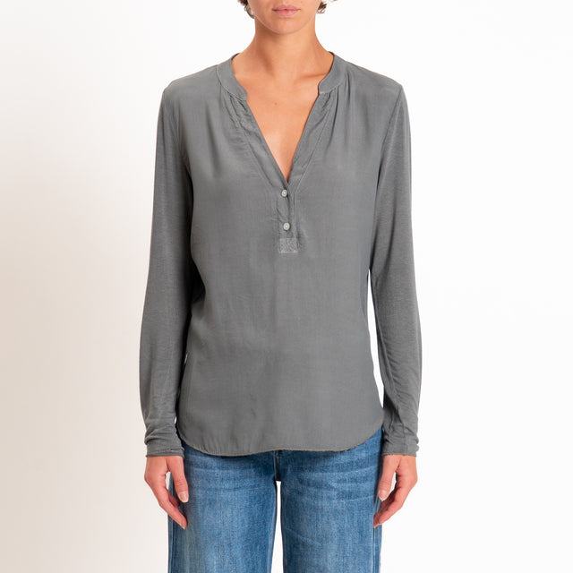 Zeroassoluto-Camicia chester manica lunga - piombo