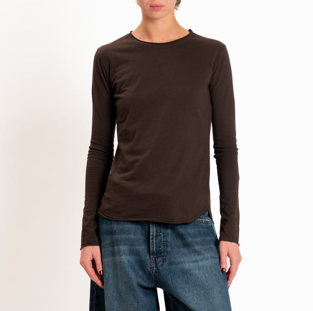Zeroassoluto-T-shirt girocollo cotone fiammato - choco