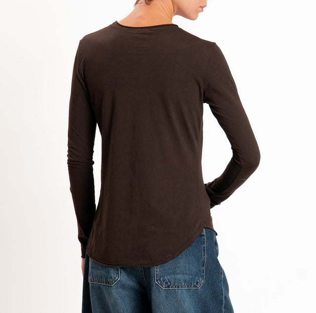 Zeroassoluto-T-shirt girocollo cotone fiammato - choco