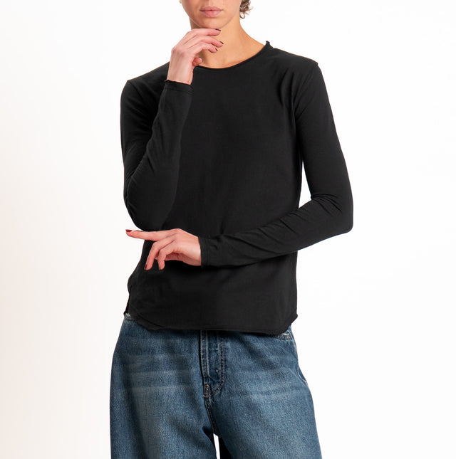 Zeroassoluto-T-shirt girocollo cotone fiammato - nero