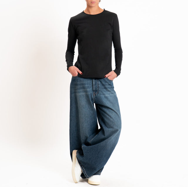 Zeroassoluto-T-shirt girocollo cotone fiammato - nero