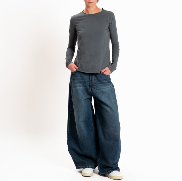 Zeroassoluto-T-shirt girocollo cotone fiammato - piombo